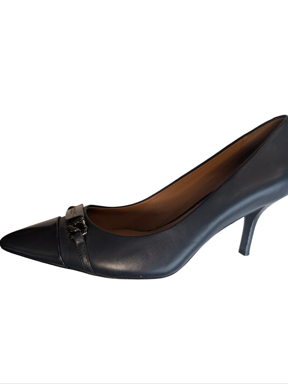 Coach Bowery kitten heel pumps navy blue leather size 8.5 - Picture 5 of 7